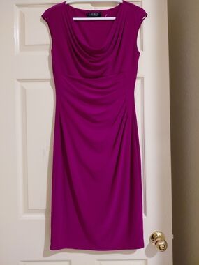 Lauren Ralph Lauren Fuchsia Draped Cap-Sleeve Sheath Dress